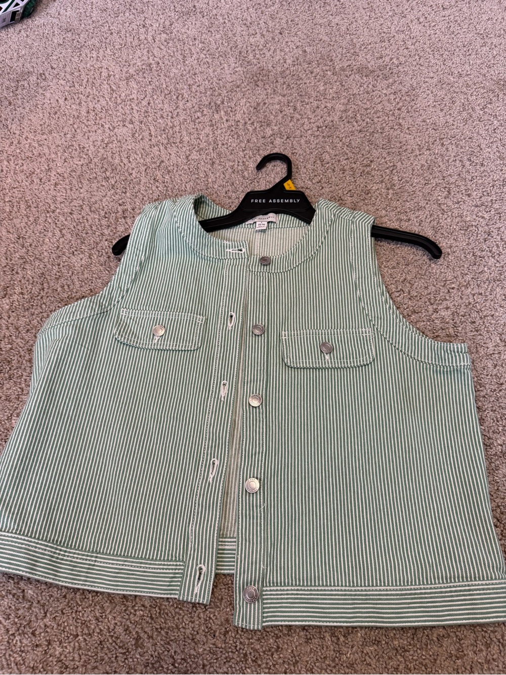 Free Assembly Green Striped Sleeveless Button Vest
